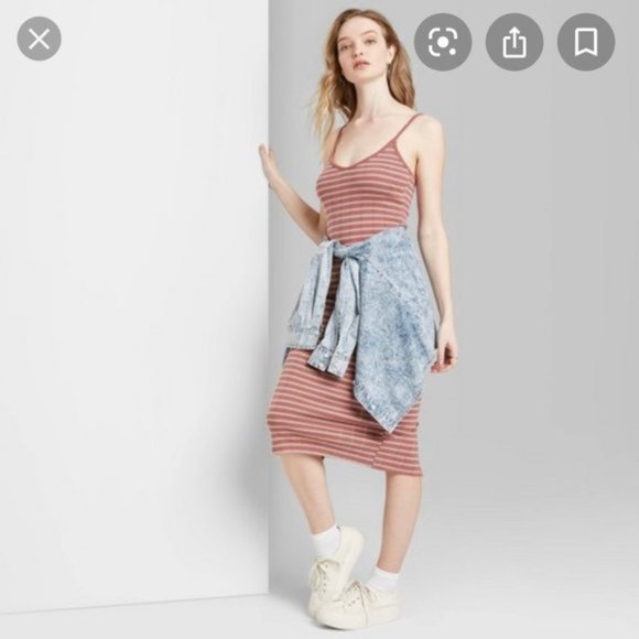 Women's Striped Sleeveless Knit Ribbed Midi Dress - Wild Fable M - Picture 2 of 5